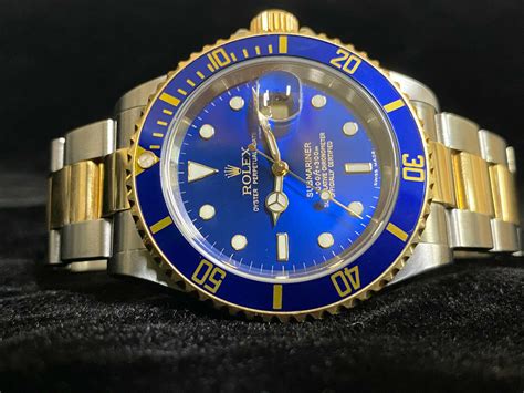 rolex stainless & gold with blue face san submariner|stainless steel rolex for sale.